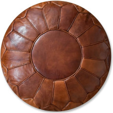 See the Good XL Genuine Leather Pouf - Handmade - Filled - Ottoman Bean Bag Footstool Pouf (Honey Brown)