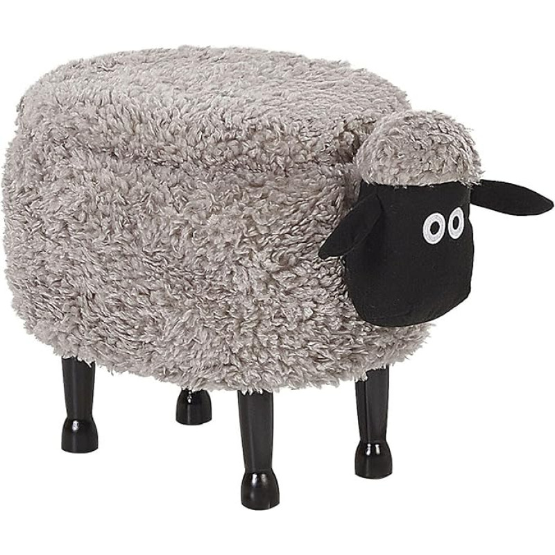 Adorable Stool for Children in Sheep Shape Grey Fur Look with Storage Space Sheep