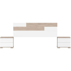 Muebles Pitarch Erika pealaud ja 2 öökapi komplekt koos rippuvate tööriistadega, metallist juhendid valge ja Aurora tammepuust kahekohaline tuba voodile 150
