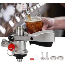 Beer Dispenser, Keg Coupler G5/8 Thread S Type Keg Beer Dispenser, Keg Stopper, Tap Head, 304 Stainless Steel Basket, Keg Tap Head with 6 Fittings, Beer Barrel Connection with Safety Pressure Relief