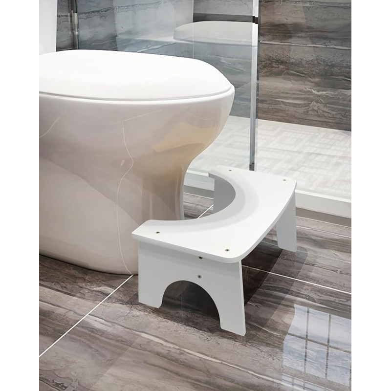 Toilet Stool 6.5 Inch Bamboo Poop Stool Adult Toilet Stool Corrects Toilet Posture, Relieves and Reduces Intestinal Tension and Bloating (White)