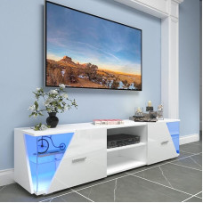 Dripex TV Lowboard White High Gloss with LED Lighting Cabinet TV Table TV Display Cabinet 150 x 37 x 35 cm