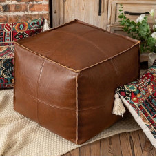 MLUPODY Pouf Stool - Unfilled Handmade PU Faux Leather Pouf Seat Pouf, 45 cm, DIY Filling with Old Materials, Eco-Friendly, Brown, Load Capacity up to 100 kg, for Living Room and Bedroom