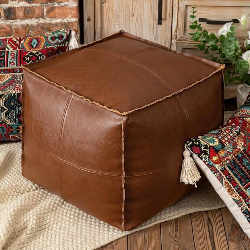 MLUPODY Pouf Stool - Unfilled Handmade PU Faux Leather Pouf Seat Pouf, 45 cm, DIY Filling with Old Materials, Eco-Friendly, Brown, Load Capacity up to 100 kg, for Living Room and Bedroom