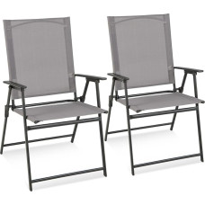 COSTWAY Set of 2 Garden Chairs, High-Backed Folding Chairs with Weatherproof Fabric, Balcony Chairs with Armrests, Patio Chairs Maximum Load 150 kg, for Garden, Patio, Balcony, Grey