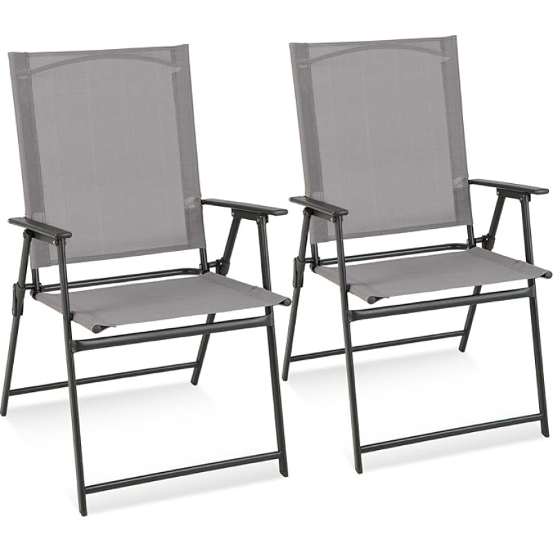 COSTWAY Set of 2 Garden Chairs, High-Backed Folding Chairs with Weatherproof Fabric, Balcony Chairs with Armrests, Patio Chairs Maximum Load 150 kg, for Garden, Patio, Balcony, Grey