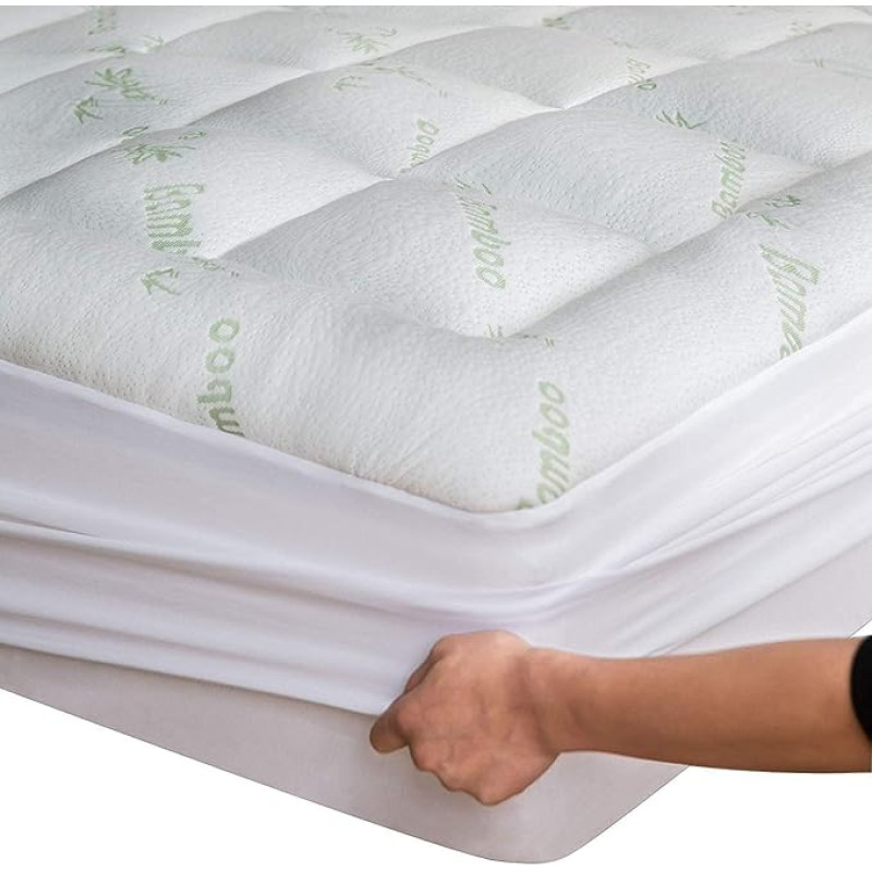 Niagara 140 x 190 cm Bamboo Breathable Cooling Mattress Topper on Double Mattress 140 x 190 cm with Deep Pockets for Mattress 20-50 cm