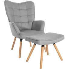 CLP Garding Relaxing Chair with Footstool, Upholstered Chair, Footstool, Fabric Cover, Colour: Grey