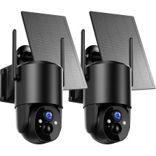 Pakett 2 välivalvekaamerat aku Solar: 2K kaamera jälgimine väljas 360° Pan WiFi IP kaamera väljas traadita 2.4G WiFi välikaamera öise nägemisega värviline PIR liikumisanduriga