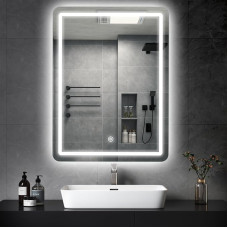 MYGIIVOVO Vannitoa seinapeegel, valgustusega vannitoa peegel, LED-valgusega peegel, puutetundlik lüliti ja 3 värvi, timmitav (50 x 70 cm)