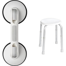 RIDDER Rob Suction Handle, Travel Suction Handle, ABS (Acrylonitrile Butadiene Styrene), White, Approx. 33.5 x 12.5 x 7 cm & Assistent A00603101 Bathroom Stool Round Stool Height Adjustable Height