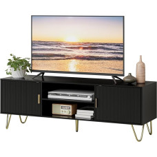 HEYZOEY TV Cabinet, Lowboard, Black, TV Cabinet for TV 60 Inches, 137 x 38 x 48 cm, TV Board with 2 Cabinets for Living Room, Black