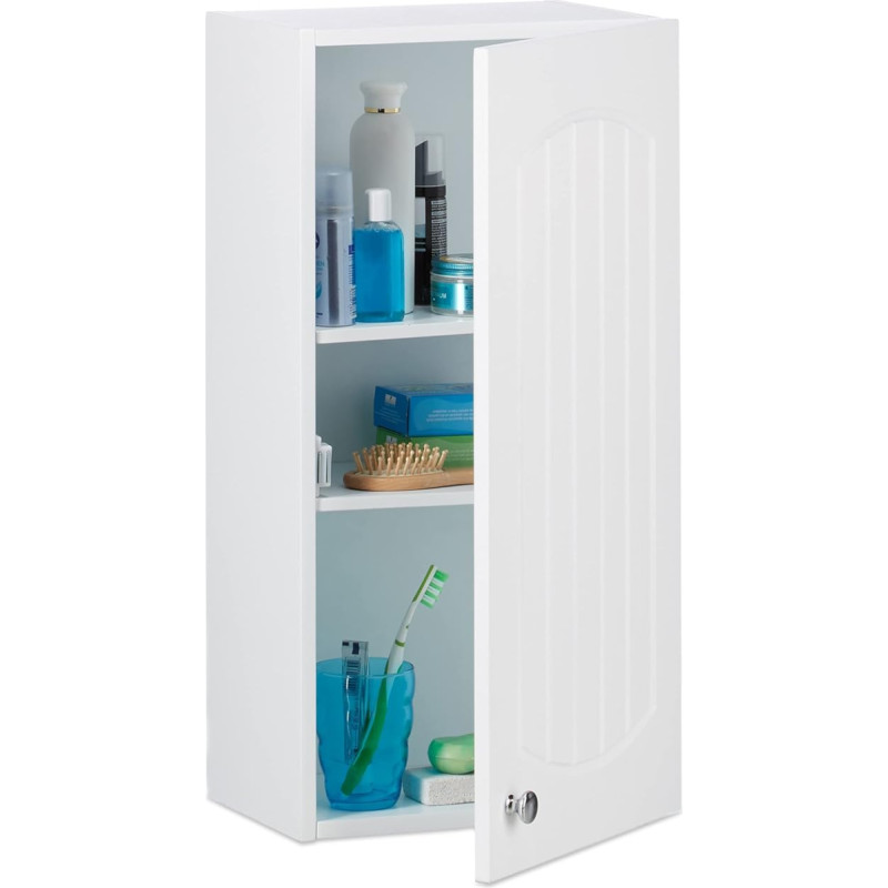Bathroom Hanging Cabinet Wall Cupboard with 2 Shelves for the Bathroom, MDF, H x W x D: 60 x 30 x 20.5cm, White