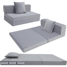 MeMoreCool Kokkupandav kokkupandav madrats, kõrge tihedusega vahtpolsterdiivan, põrandafuton madrats, 4-osaline külalismadrats külalisvoodi kokkupandav, kokkupandav madratsitool, kokkupandav madrats 120 x 195 cm, helehall