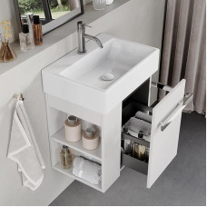 BRIDGE BENO 50cm vannitoakapp keraamilise valamuga, Soft Close sahtliga, käepide, vasak/parem variant, mattvalge