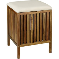 WENKO Fondi Bathroom and Living Stool Solid Acacia Wood with Removable Lid and Beige Seat Cushion Dimensions 39 x 52 x 39 cm Brown Beige