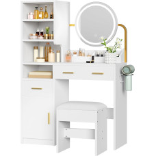 YITAHOME Dressing Table with Lighting, Adjustable Brightness, Dressing Table Mirror Drawers, Dressing Tables Doors, Modern Makeup Table with Stool, Adjustable Shelves, Hair Dryer Holder