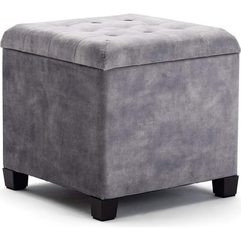 HNNHOME Stool with Storage Space, Cube Seat with Lid, Seat Chest, Footstool Chests Storage Box, Clouds Velvet, Solid Wood, 47 L, 45 x 45 x 43 cm (Light Grey, Cloud Velvet)