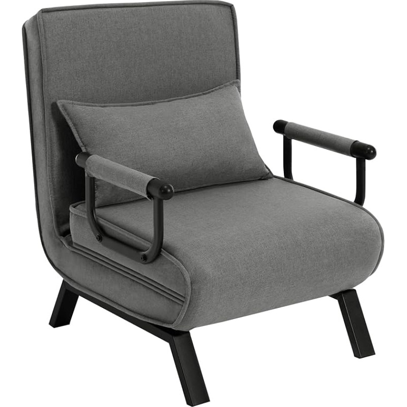 WOLTU 3-in-1 Sofa Bed with Bed Function, Folding Chair with Adjustable Backrest, Removable Cushion, Guest Bed, Metal Frame, Linen, 150 kg Load Capacity, Dark Grey
