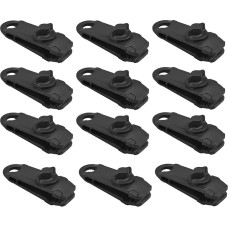 GQC Pack of 12 Large Tarpaulin Clips Lock, Crocodile Mouth Clip Windproof Tent Instant Clip Plastic Tent Clip, Robust Tarpaulin Clips, Instant Awning Clamp for Tents, Black (12)
