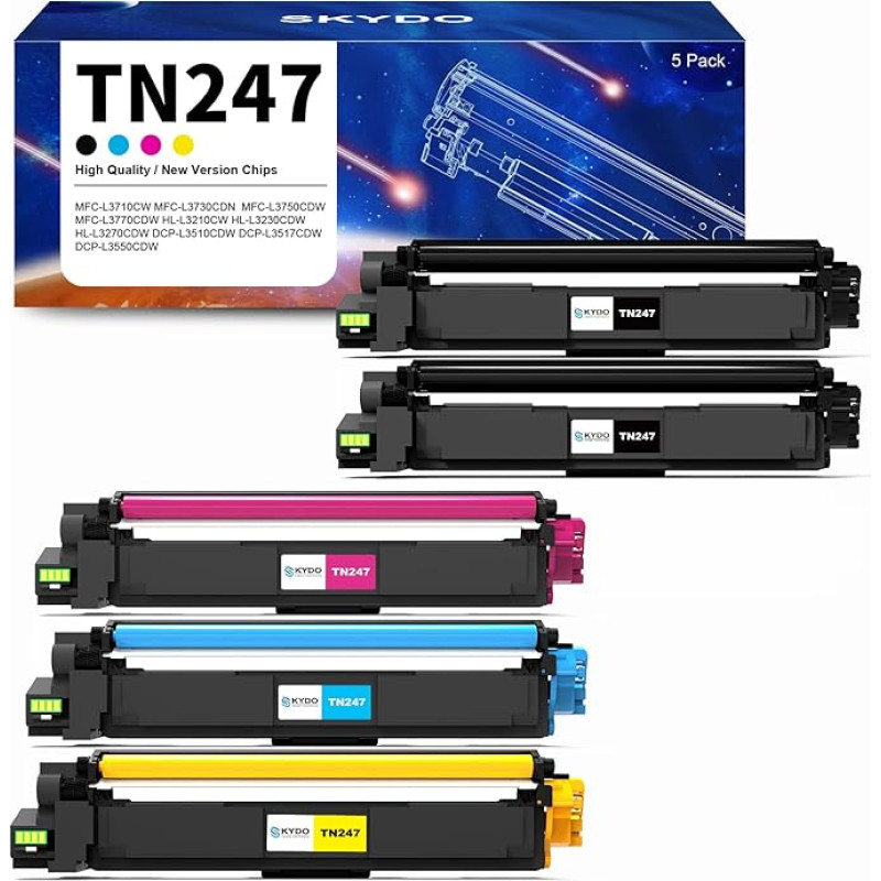 5 tk TN243 tooner, mis ühildub Brother TN-243CMYK tooneriga Brother MFC L3750CDW L3770CDW MFC-L3750CDW TN 243CMYK TN-247 tooner DCP-L3550CDW HL-L3210CW HL-L3230CDW MFC-L37110CDW CW