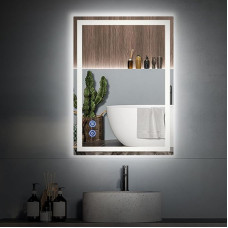 SANYCASA Vannitoa peegel koos valgustusega 50 x 70 cm seinapeegel koos puutetundliku lülitiga Anti-Fog 3 valgusvärvi timmitav mälufunktsioon Anti-Fog