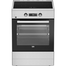 Beko FSM69301SXT vabalt seisev pliit, multifunktsionaalne ahju induktsioonpliidiga, 72 l küpsetamismaht 4 toiduvalmistamise tsooni, 8 kuumustüüpi, SteamAdd Steam funktsioon, multifunktsionaalne ekraan, 1-suunaline teleskoopiline
