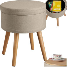 tectake® Stool with Storage Space, Storage Box with Lid, Footstool, Round Stool, Wooden Legs as Bench Hallway, Living Room or Bedroom - Sand