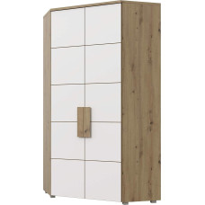 FORTE ARKINA 95 100 Corner Wardrobe, Scandinavian Hinged Door Cupboard, 2 Doors with Shelves and Clothes Rail, White / Artisan Oak Wood Decoration, 97 cm Wide x 197 cm High x 97 cm Deep