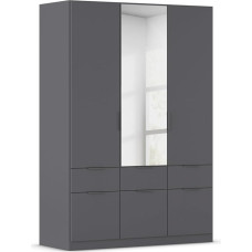 Rauch Möbel Dundee Wardrobe, Wardrobe, Organiser, 3 Doors, with Mirror, 6 Drawers for More Storage Space, Colour Grey Metallic, Black, Short Handle Strip, Grey Metallic, 136 x 197 x 54 cm