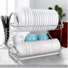 DONGNIUBI Dish Dryer, Dish Dryer, 2 Tier Dish Rack with Removable Draining Board, Dish Drainer Rack, Utensil Holder, Utensil Holder