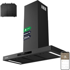 CIARRA CBCB9102-P A+++ Extractor Hood 90 cm Recirculation Extractor Hood 650 m³/h Wi-Fi App Touch Control 4 Levels Includes Booster Black Wall Hood with CBCF004 Activated Carbon Filter