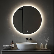 MYGIIVOVO ümmargune vannitoa seinapeegel koos valgustusega, 50 cm peegel LED-valgusega, puudutuslülitiga ja 3 värvi timmitavaga