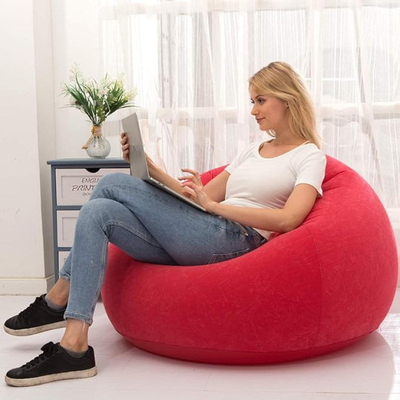 LONEEDY Inflatable Chair Sofa, Inflatable Seat Gaming Lounger, Indoor Outdoor Camping Garden Stylish Soft Plush Fabric for Adults Children Single (Spherical Red)