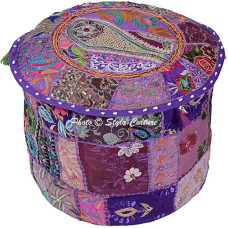 Stylo Culture Cotton Patchwork Embroidered Osmanische Pouf Cover Purple Floral Ottoman Furniture