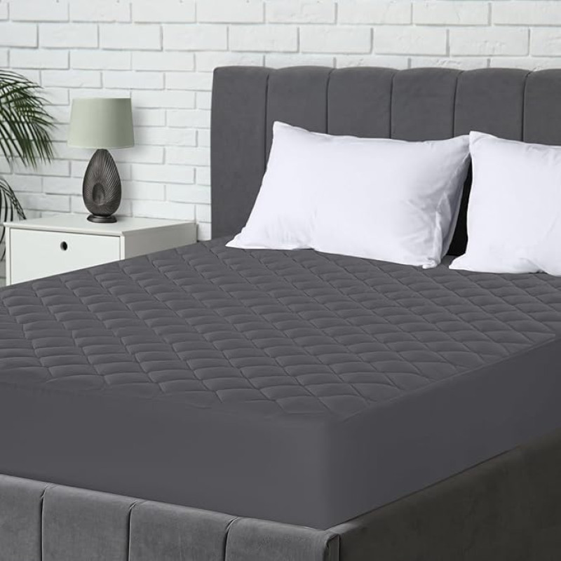Utopia Bedding Quilted Mattress Protector 160 x 200 cm, Fitted Mattress Topper, Deep Pocket Mattress Cover Stretches up to 30 cm (Grey)