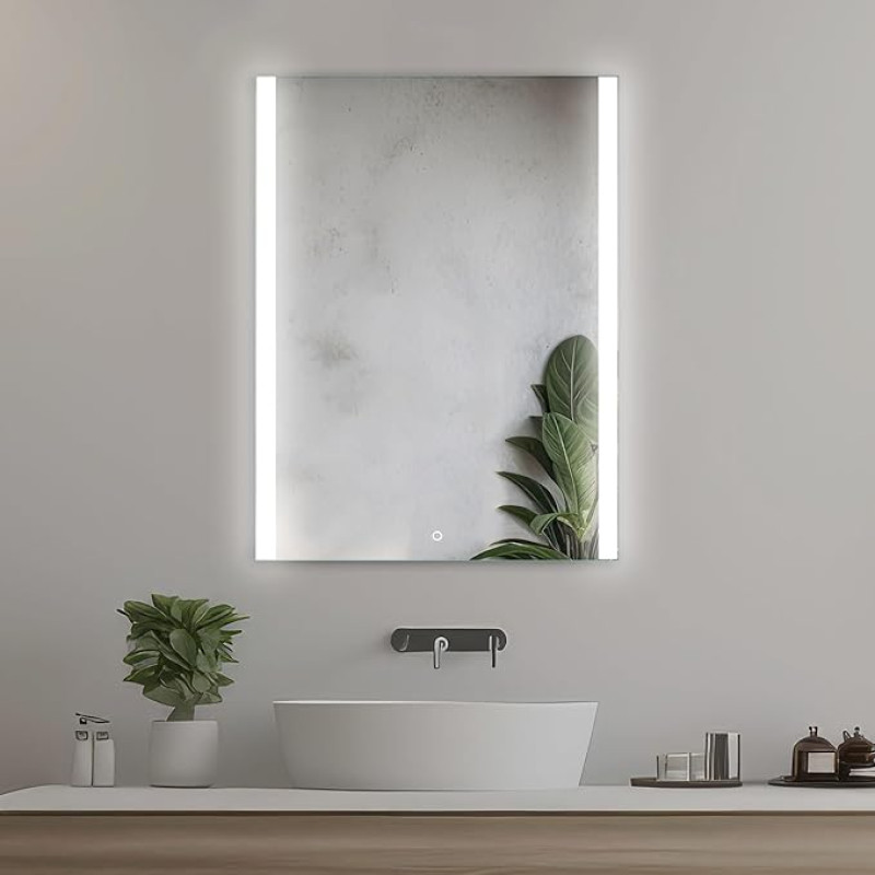 Home Glow 50 x 70 cm valgustusega vannitoa peegel LED valgustusega vannitoa peegel Vannitoa seinapeegel LED peegel puutetundliku lülitiga vannitoa peegel valgustatud külgservadega