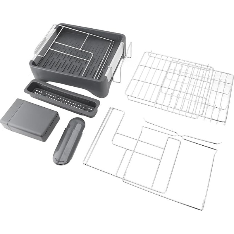 Senrusa Dish Dryer, Professional Extendable Stainless Steel Dish Rack with Large Capacity and Draining Board for Kitchen Counter (Double Layer)