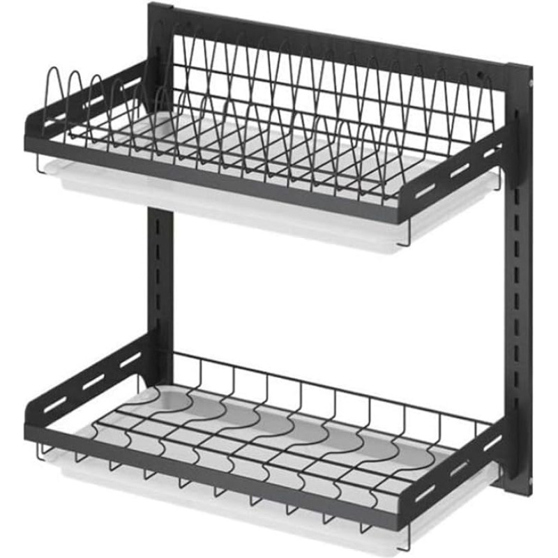 Punch Free Wall Mounted Stainless Steel 2 Tier Dish Dryer with Drainer for Kitchen