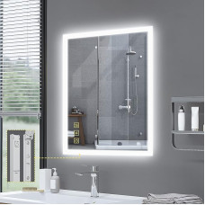 AI-LIGHTING Bathroom Mirror with Lighting, 45 x 60 cm, Bathroom Mirror with Light and Razor Connection, Anti-Fog, 3 Light Colours, Dimmable, Energy-Saving, Illuminated Mirror