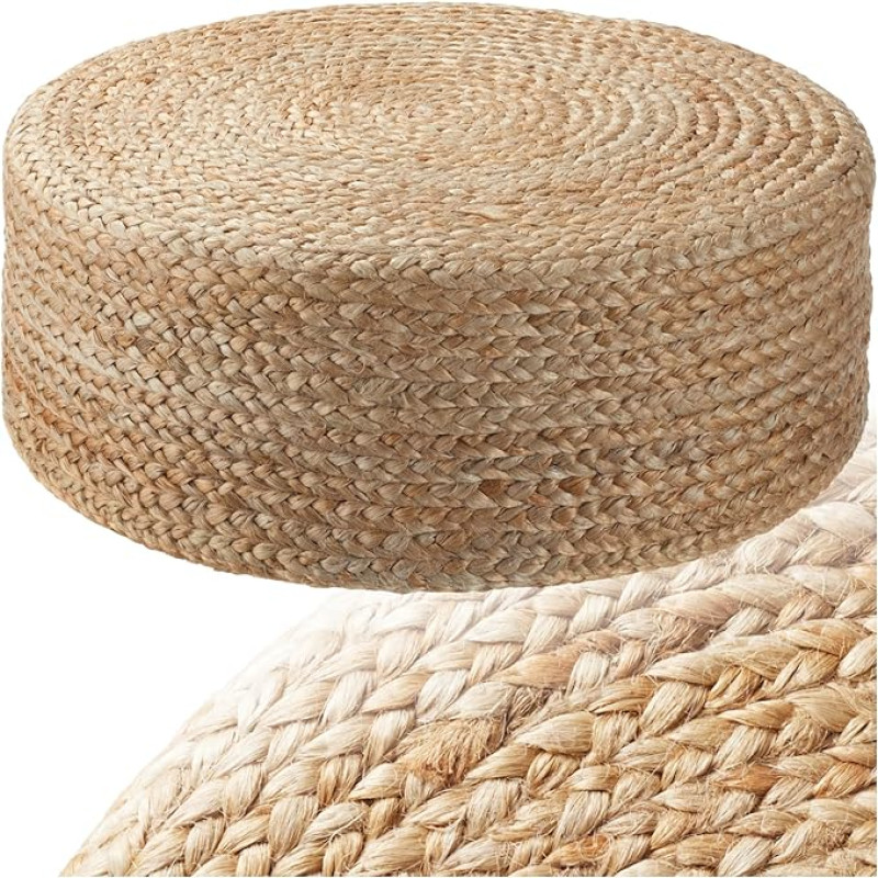 tectake® Handmade Jute Pouf Boho, Round Stool, Room Decor Furniture, Floor Cushion, Seat Cushion, Floor Cushion, Pouf Stool, Upholstered Stool, Bean Bag, Floor Seat Cushion, Elipse