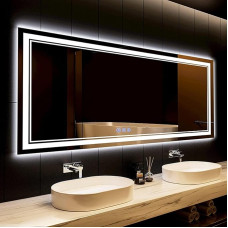 baklon LED Bathroom Mirror with Lighting, Double Frame, 150 x 90 cm, 3 Light Colours, Dimmable, Warm White/Cool White/Neutral, Touch Switch, HD Tempered Glass, Energy Class E