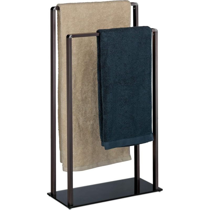 Relaxdays Freestanding Towel Rack, 2 Rails, Modern, Metal, Clothes Valet Stand, Bronze-Black, HxWxD: 80 x 45 x 20 cm