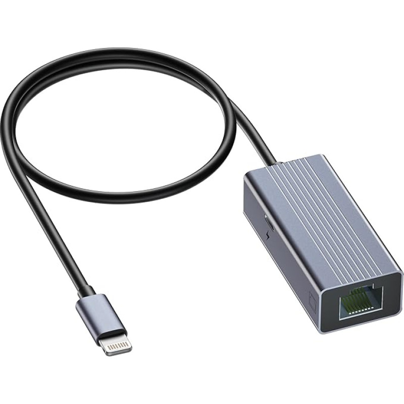 IVSHOWCO Lightning RJ45 Ethernet LAN võrguadapter iPhone'ile [Apple MFi sertifitseeritud], iPad Ethernet adapterile koos laadimisportiga, 100Mbps suur kiirus, Plug and Play (1.65 Feet)
