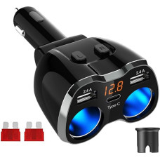 USB C autolaadija sigaretisüütaja jagaja adapter jagaja tüüp C autolaadija topelt pesa 12V/24V DC 120W koos LED 12V/24V DC 120W LED voltmeeter lüliti Dual USB port