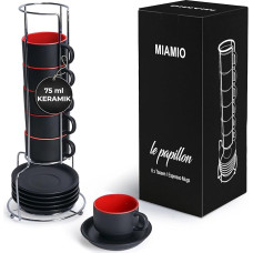 MIAMIO - 6 x 75 ml espressotasside komplekt/espressotasside komplekt koos aluse ja alusplaadiga - 6 keraamilise kohvitassi komplekt - Le Papillon Collection (punane)