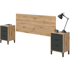 Habitdesign Enzo peaplaat + 2 küljeplaati ja 6 sahtlit, 240 x 74 x 33 cm (B x K x S), peaplaat kaheinimesevoodile ja öökapid, Nodi tamm ja antratsiit