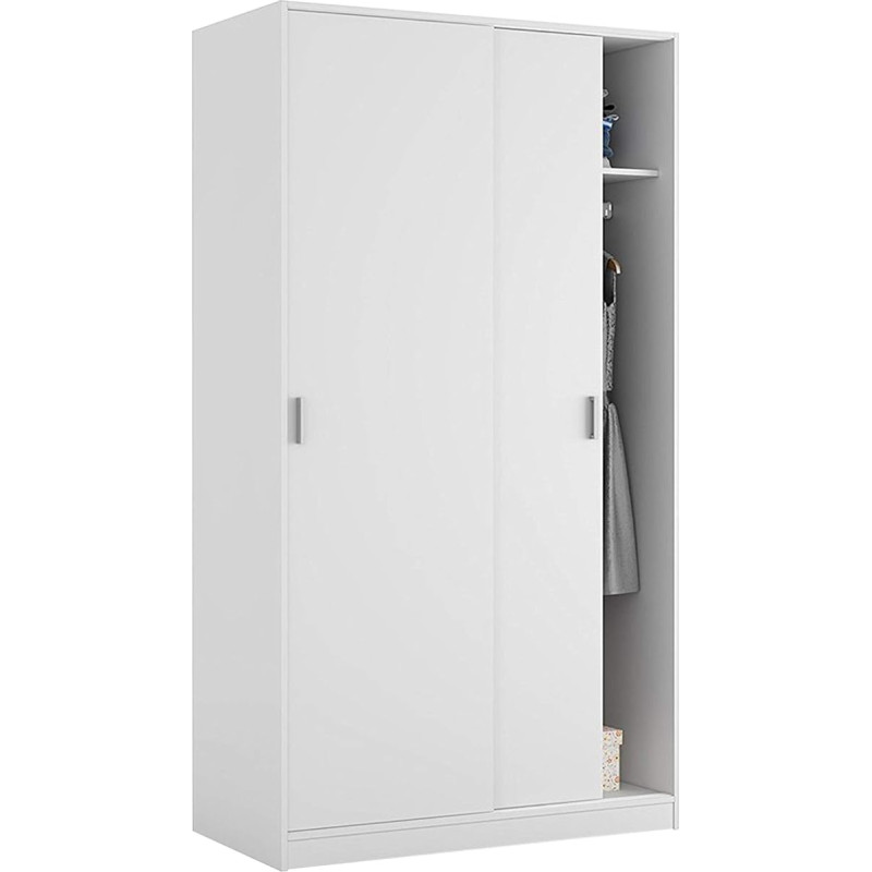 Habitdesign, Wardrobe with 2 Sliding Doors - 200 x 100 x 50 cm (H x W x D). Wardrobe with 2 Sliding Doors - Arctic White