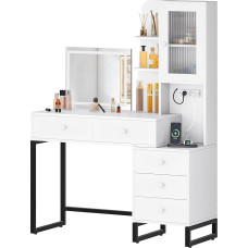 YITAHOME Dressing Table with LED Lighting, Large Storage Space, 3 Colours with Adjustable Brightness, Cosmetic Table with Drawers and Casing, White
