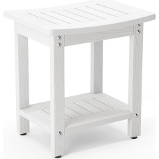LUE BONA HDPS Shower Bench Seat, Shower Stool for Indoor Shower, Waterproof, Bath Spa Shower Footstool for Shaving Legs with Storage Shelf, Weatherproof/Non-Slip/Indoor or Outdoor, White